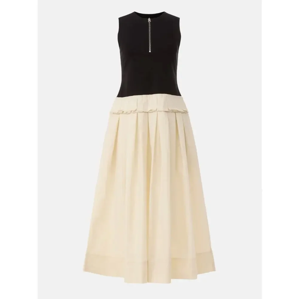 Plan C Black Cream Fit Flare Midi Dress SIZE 10 Romantic Cotton Designer $375 - Picture 3 of 10